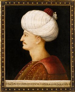 सुलेमान (सुलेमान) का पोर्ट्रेट मैं शानदार (1494-1566), ओटोमन सुल्तान"" बेनामी पेंटिंग - सुल्तान सुलेमान I द मैग्निफिकेंट बाय बेलिनी, जेंटाइल द्वारा जेंटिल (स्कूल ऑफ) बेलिनी