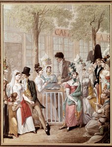 1814 में पेरिस में कैफे डे ला रोटोंडे की छत। जॉर्ज इमानुएल ओपिट्ज (1775-1841) द्वारा लिथोग्राफ। पेरिस, मुसी कार्नावाले