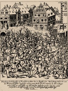 फेटमिल्च राइजिंग। 22 अगस्त, 1614 को फ्रैंकफर्ट में जुडेंगसे की लूट, c. 1616-1617 द्वारा जॉर्ज केलर