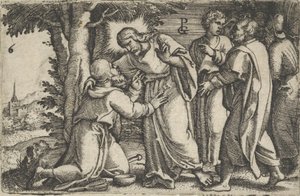 क्राइस्ट हीलिंग द कोढ़ी, द स्टोरी ऑफ़ क्राइस्ट से, 1534-35। द्वारा जॉर्ज पेन्कज़