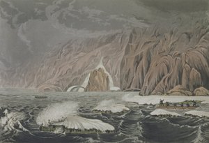 एडवर्ड फाइंडन (1791-1857) द्वारा उत्कीर्ण सर जॉन फ्रेंकलिन (1786-1847) द्वारा वर्ष 1819-22 के वर्षों में केप बैरोज़ के एक छोर से ध्रुवीय सागर के तट तक, 25 जुलाई 1821 को केप बैरो को दोगुना करने का अभियान।