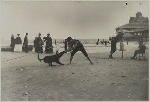 लड़का और कुत्ता, आयरन पियर, कोनी द्वीप, ब्रुकलिन, c.1885 (मुद्रित जिलेटिन सिल्वर प्रिंट)