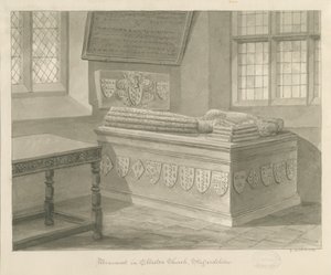 एलास्टोन चर्च - सर जॉन फ्लीटवुड के स्मारक: सीपिया ड्राइंग, 1841