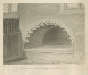 पेनक्रीज चर्च - दक्षिण की दीवार में स्मारक: सीपिया ड्राइंग, 1841