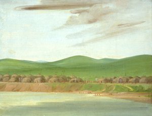 पृथ्वी से ढके लॉज का अरिकारा गांव, सेंट लुइस से 1600 मील ऊपर, 1832। द्वारा जॉर्ज कैटलिन
