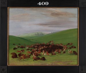 बफ़ेलो चेज़, ए सराउंड बाय द हिदत्सा, 1832-1833। द्वारा जॉर्ज कैटलिन