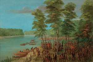अर्कांसस के मुहाने पर ला सल्ले भूमि का कब्ज़ा कर रहा है। मार्च 10, 1682, 18471848। द्वारा जॉर्ज कैटलिन