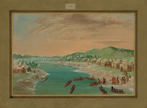 इलिनोइस विलेज में ला सल्ले एंड पार्टी का आगमन, 1 जनवरी 1680, 1847-48 द्वारा जॉर्ज कैटलिन