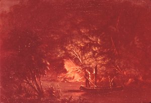 टॉर्चलाइट द्वारा ओजिब्वे स्पीयरिंग सैल्मन, 1846-1848। द्वारा जॉर्ज कैटलिन