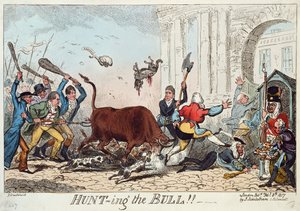 बुल का शिकार, 1817 (रंग नक़्क़ाशी) द्वारा जॉर्ज क्रूइशांक