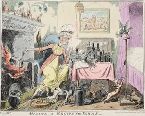 कॉर्न्स के लिए एक नुस्खा मिश्रण, पब। 1835 (हाथ के रंग का उत्कीर्णन) द्वारा जॉर्ज क्रूइशांक