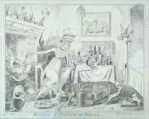 कॉर्न्स के लिए एक नुस्खा मिलाकर, 1835। द्वारा जॉर्ज क्रूइशांक