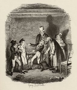 फागिन और लड़कों द्वारा ओलिवर का स्वागत, चार्ल्स डिकेंस (1812-70) 1838 के &39;द एडवेंचर्स ऑफ ओलिवर ट्विस्ट&39; से, चैपमैन und हॉल, 1901 द्वारा प्रकाशित द्वारा जॉर्ज क्रूइशांक