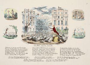 लोमड़ी और हंस, पब। 1833 (हाथ के रंग का उत्कीर्णन) द्वारा जॉर्ज क्रूइशांक