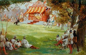 सर आर्थर कॉनन डॉयल्स (1859-1930) (सर पर कैनवास पर तेल) द्वारा सर निगेल और व्हाइट कंपनी से एक जोकिंग टूर्नामेंट, (140868 भी देखें) द्वारा जॉर्ज एडमंड बटलर