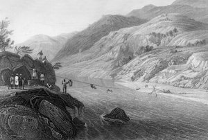 झूला द्वारा टोंस नदी को पार करना, 1838।