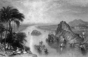 1838 में गंगा पर कोलगोंग में चट्टानें।