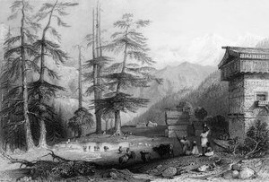 कोघेरा और देवदार वन का गाँव, चूर के पास, 1838।