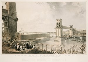 निर्माण के दौरान ब्रिटानिया ट्यूबलर ब्रिज, 3 दिसंबर 1849