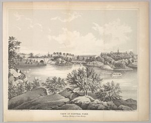बालकनी पार्क और ओक ब्रिज वैलेंटाइन मैनुअल, 1861 के साथ सेंट्रल पार्क में देखें।