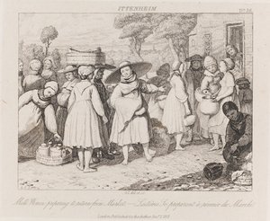 दूध महिलाएं, इटेनहेम, c.1821 (नक़्क़ाशी) द्वारा जॉर्ज रॉबर्ट लुईस