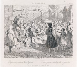 किसानों की बिक्री, स्ट्रैसबर्ग, c.1821 (नक़्क़ाशी) द्वारा जॉर्ज रॉबर्ट लुईस