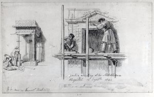 न्यूहैम स्ट्रीट और मिडलसेक्स अस्पताल, लंदन, 1833 और 1840 में पोर्टिकोस का निर्माण द्वारा जॉर्ज Snr तीव्र