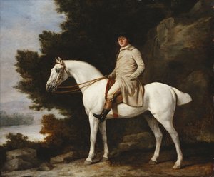 रॉकी वुडेड लैंडस्केप में एक ग्रे हॉर्स पर एक जेंटलमैन, 1781 द्वारा जॉर्ज स्टब्स