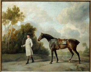 जॉर्ज स्टब्स (1724-1806) सन द्वारा एश्टन का पोर्ट्रेट, फर्स्ट विस्काउंट कर्जन और उनकी घोड़ी मारिया पेंटिंग। 1x1,28 वर्ग मीटर द्वारा जॉर्ज स्टब्स