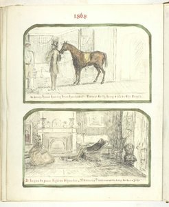 शीर्षकहीन [घोड़े के साथ आदमी, और युगल आग से आराम], 1868।