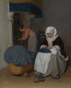 एक सिलाई के बगल में महिला सिलाई, c.1656 द्वारा जेरार्ड टेर बोरचो