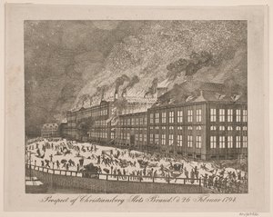 26 फरवरी 1794 को क्रिश्चियनबोर्ग कैसल की आग का प्रॉस्पेक्टस द्वारा गेरहार्ड लुडविग लाहडे