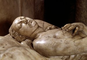 जर्मेन पिलोन (1535-1590) द्वारा संगमरमर से निर्मित हेनरी II (1519-1559) और कैथरीन डी मेडिसिस (कैटरिना डे मेडिसी) (1519-1589) का अंतिम संस्कार स्मारक। फ्रांस की रानी का विवरण। 1563-1572। रोटोंडे डेस वालोइस में स्थित है जिसे चैपल डेस वालोइस के नाम से भी जाना
