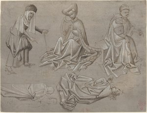 छह आकृतियों के लिए अध्ययन (एक मॉडल पुस्तक से शीट) [रेक्टो] द्वारा जर्मन 15वीं सदी