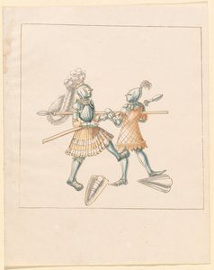 फ़्रीडल, द बुक ऑफ़ जॉस्ट्स एंड टूर्नामेंट ऑफ़ एम्परर मैक्सिमिलियन I: कॉम्बैट्स ऑन फ़ुट (जॉस्ट्स) (खंड III): प्लेट 151 द्वारा जर्मन 16वीं शताब्दी