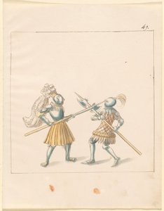 फ़्रीडल, द बुक ऑफ़ जॉस्ट्स एंड टूर्नामेंट ऑफ़ एम्परर मैक्सिमिलियन I: कॉम्बैट्स ऑन फ़ुट (जॉस्ट्स) (खंड III): प्लेट 146 द्वारा जर्मन 16वीं शताब्दी