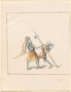 फ़्रीडल, द बुक ऑफ़ जॉस्ट्स एंड टूर्नामेंट ऑफ़ एम्परर मैक्सिमिलियन I: कॉम्बैट्स ऑन फ़ुट (जॉस्ट्स) (खंड III): प्लेट 142 द्वारा जर्मन 16वीं शताब्दी
