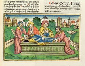 2 इतिहास 35 24 जोसेहिया का दफन, नूर्नबर्ग बाइबिल (Biblia Sacra Germanaica) (रंगीन लकड़ियों)