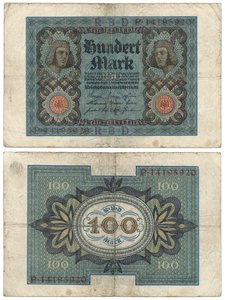 एक सौ निशान बैंकनोट, 1920 (रेक्टो और वर्सो) द्वारा जर्मन स्कूल