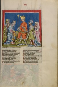 हारून ने रॉड को सर्प में बदल दिया Weltchronik Ms. 33, fol से। 73, c.1400-10 (तापमान, सोना और चांदी का रंग, चर्मपत्र पर स्याही) द्वारा जर्मन स्कूल