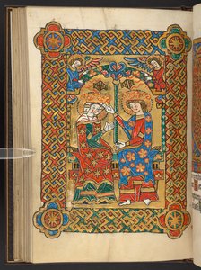Add. 60629, f.56v वर्जिन का राज्याभिषेक, सेंसिंग स्वर्गदूतों के साथ (वेल्लम) द्वारा जर्मन स्कूल