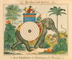 एक हाथी और पैंथर, टारगेट के साथ, नेउरपिनर बिलडरबोजेन से, 1850 द्वारा जर्मन स्कूल