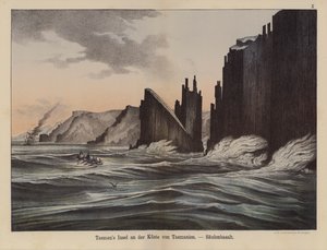तस्मान द्वीप, तस्मानिया, ऑस्ट्रेलिया पर बेसाल्ट कॉलम (रंग लिथो) द्वारा जर्मन स्कूल