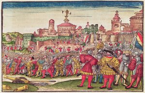 रहस्योद्घाटन की पुस्तक, अध्याय XXV, लूथर बाइबिल से, c.1530 (रंगीन लकड़ियाँ) द्वारा जर्मन स्कूल