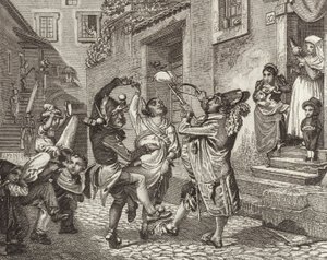 रोम, इटली में कार्निवल। बिल्डर-एटलस के लिए चित्रण (उत्कीर्णन) द्वारा जर्मन स्कूल