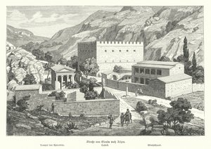 एलुसिस से एथेंस, प्राचीन ग्रीस (उत्कीर्णन) की सड़क पर महल द्वारा जर्मन स्कूल