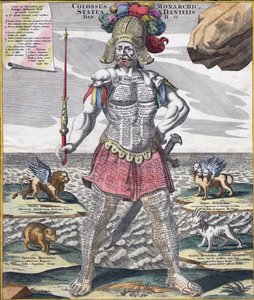कोलोसल किंग एस्ट्राइड हिज़ एम्पायर, c.1750 (उत्कीर्णन) द्वारा जर्मन स्कूल