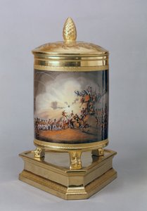 प्रशियाई डिनर सेवा, बर्लिन, 1816-19 (चीनी मिट्टी के बरतन और गिल्ट) से, सियुद रोड्रिगो के तूफान का चित्रण करने वाला कवर द्वारा German School