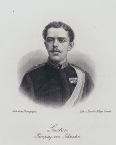 स्वीडन के क्राउन प्रिंस गुस्ताफ, भविष्य के राजा गुस्ताफ वी (उत्कीर्णन) द्वारा जर्मन स्कूल