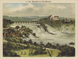 Schaffhausen के पास राइन फॉल्स (रंग लिथो) द्वारा जर्मन स्कूल